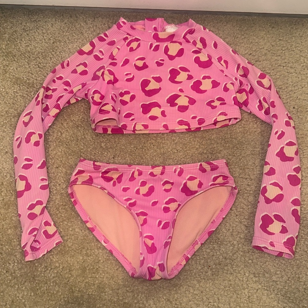 Cat & Jack Pink Leopard Print 2 Piece Bathing Suit-XS 4/5